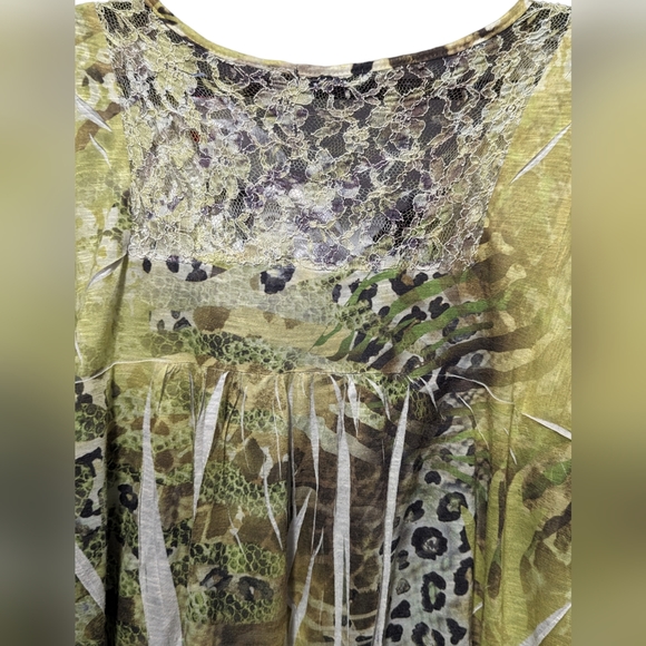 APT.9 Embroidered Peasant Top Ties at Front Lace at Back Flowy Green Hues 1X - Picture 3 of 16